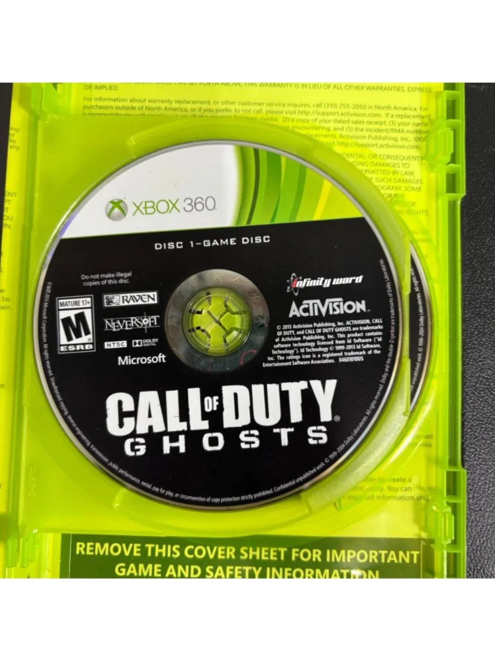 Call Of Duty Ghosts Xbox 360 Two-Disc Set With Case & Season Pass Insert